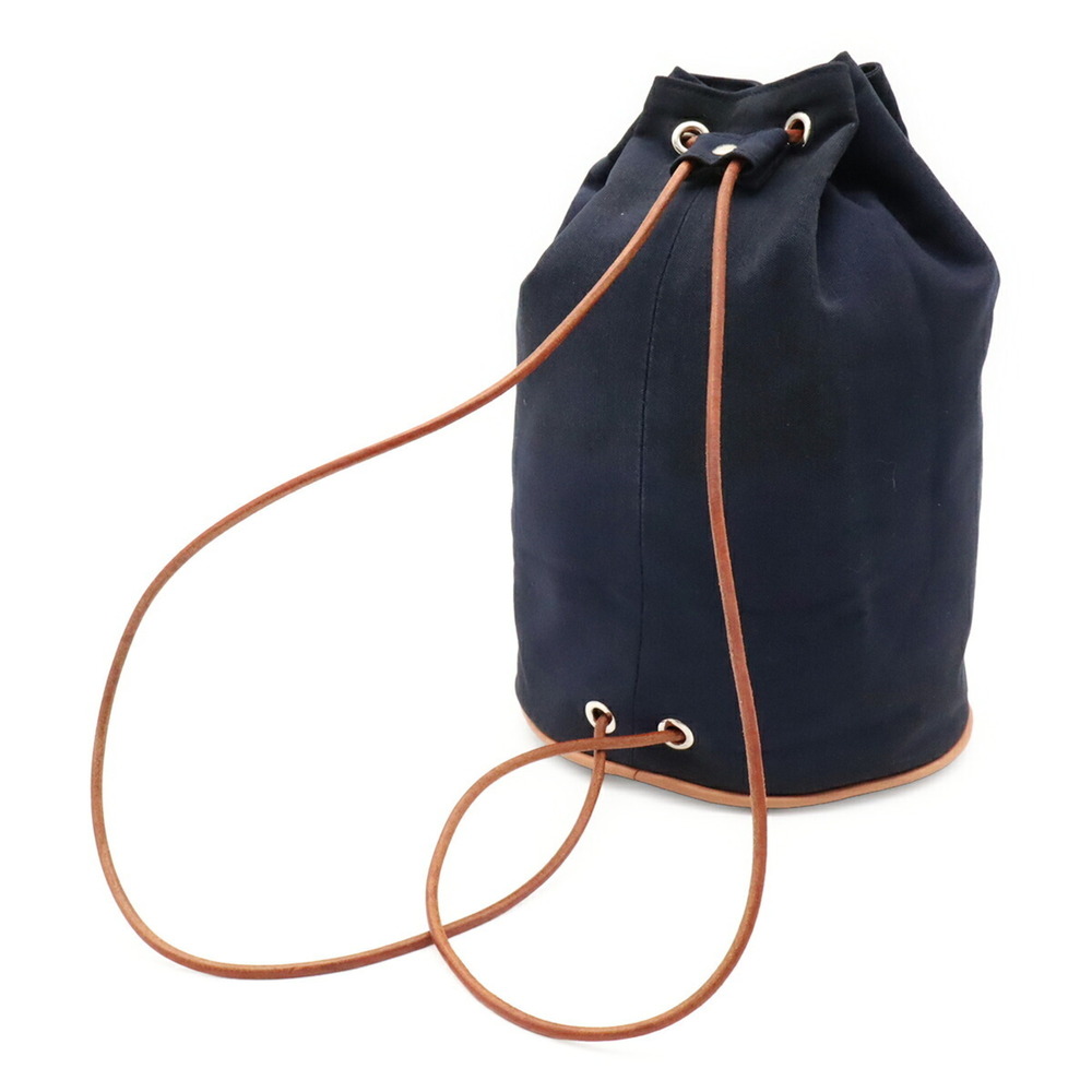 HERMES Polochon Mimil PM Shoulder Bag, Canvas and Leather, Navy Blue